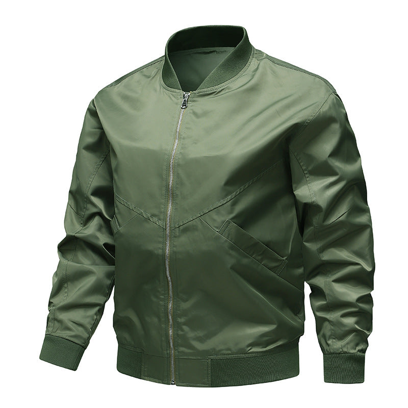 Men's  minimalist nylon flight bomber jacket with angled welt pockets and funnel rib collar Drune