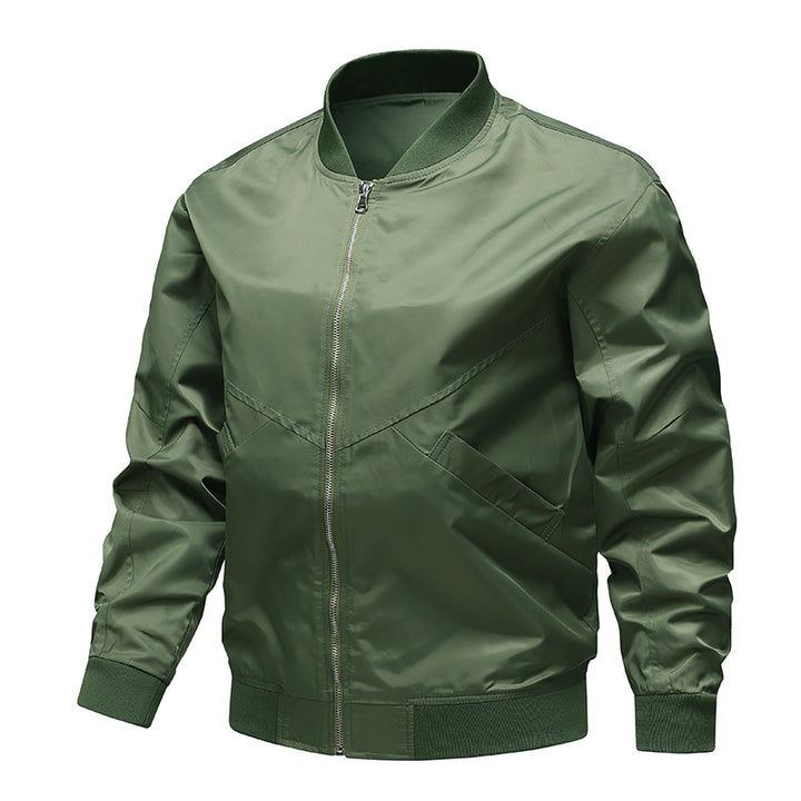 Men's  minimalist nylon flight bomber jacket with angled welt pockets and funnel rib collar Drune