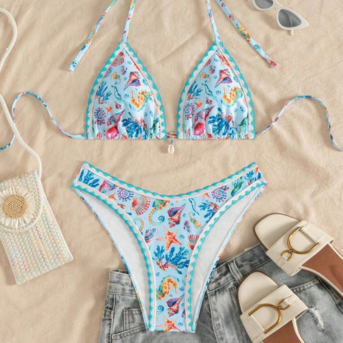 Damen Triangel-Bikini mit maritimem Muster Drune