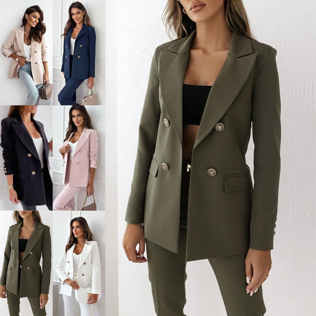 Damen Eleganter Double-Breasted Blazer mit goldenen Knöpfen und moderner Passform Drune