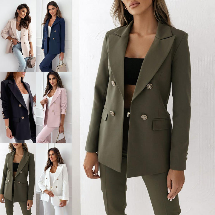 Damen Eleganter Double-Breasted Blazer mit goldenen Knöpfen und moderner Passform Drune