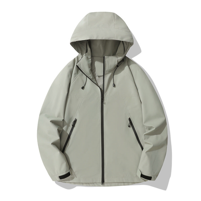 Damen wasserabweisende Outdoor-Jacke mit verstellbarem Kapuzenkragen und funktionalen Reißverschlusstaschen Drune