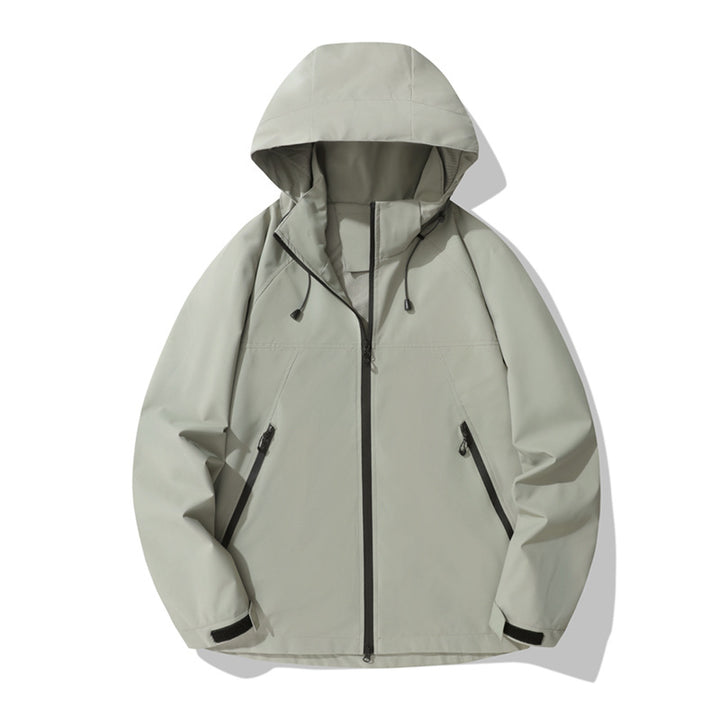 Damen wasserabweisende Outdoor-Jacke mit verstellbarem Kapuzenkragen und funktionalen Reißverschlusstaschen Drune