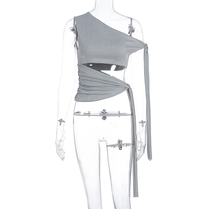 Damen asymmetrisches Wickel-Top mit schmeichelndem Drapierungseffekt Drune
