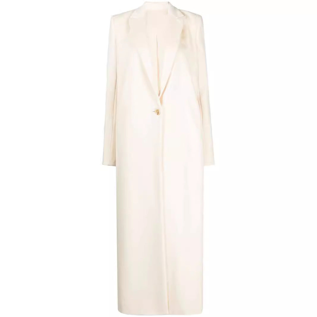 Damen Longline Wollmantel mit Ein-Knopf-Verschluss und tailliertem Revers Drune