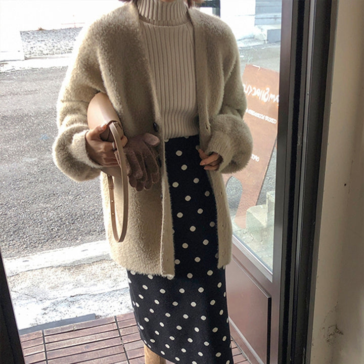 Damen Flauschige Strickjacke mit großen Knöpfen und weit geschnittenem Design Drune
