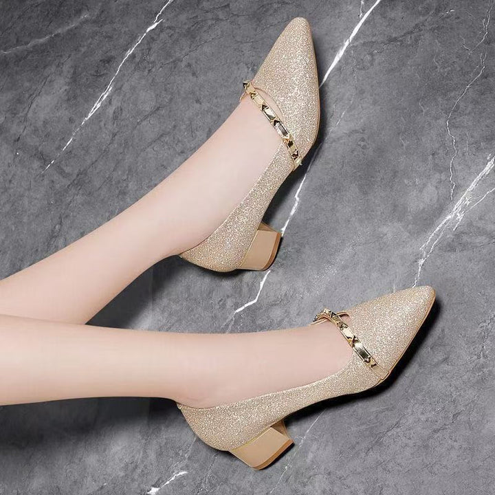 Damen Elegante Pumps mit Glitzer-Oberfläche und goldenen Akzenten Drune