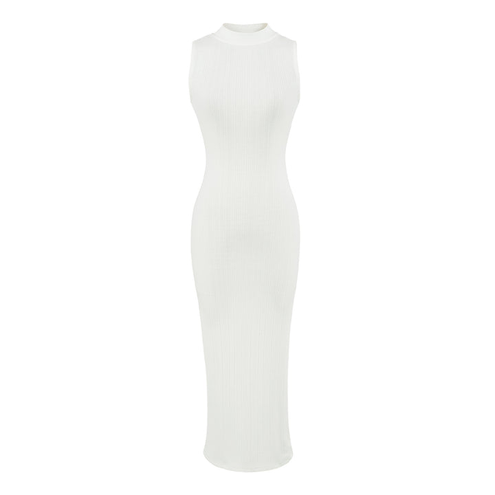 Damen Midikleid in Rippstrick, ärmelloses Slim‑Fit mit Stehkragen Drune