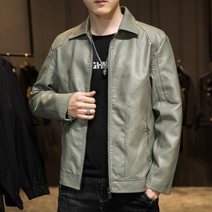 Herren Minimalistisches Lederoptik-Zip-Blouson mit ergonomischen Nahtlinien und Hemdkragen Drune