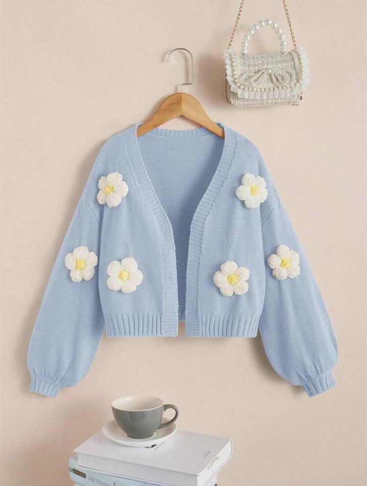 Damen Kurzjacke mit verspielten Blumenapplikationen Drune