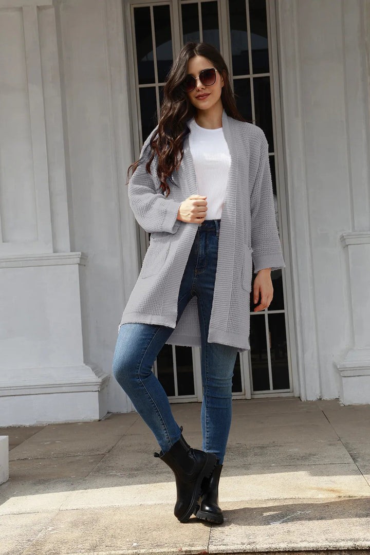 Damen gemütlicher Strick-Cardigan mit offenen Taschen und weitem Schnitt Drune