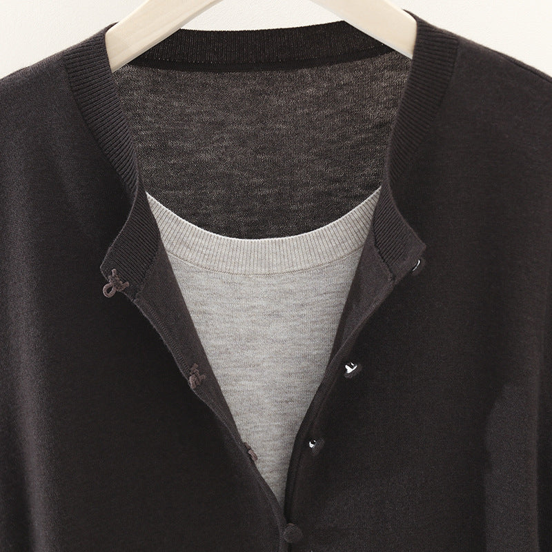 Damen Zweilagiger Strickcardigan mit innenliegendem Top und feiner Rippenkante Drune