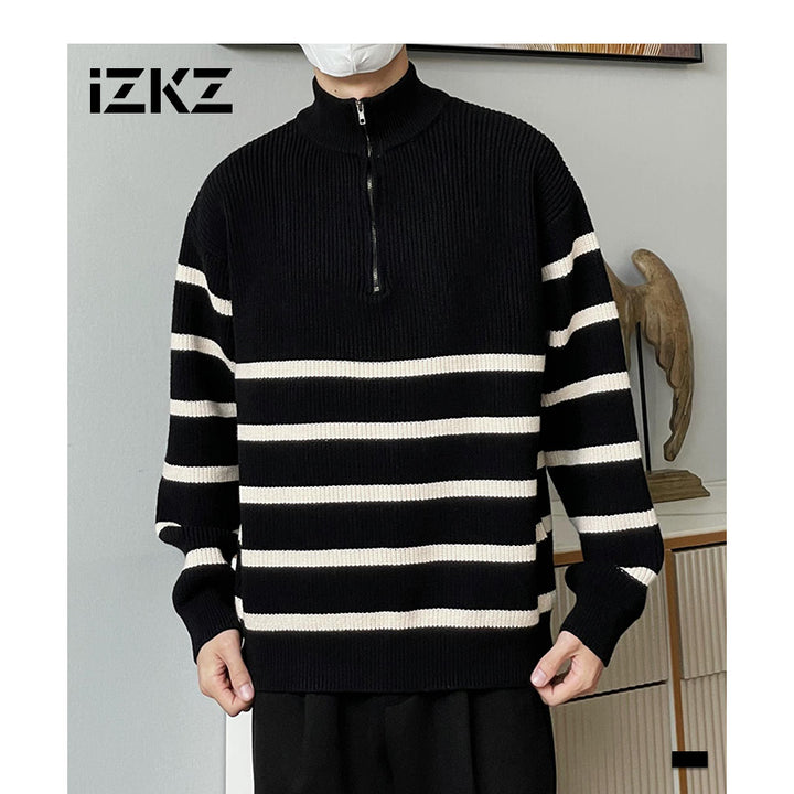 Herren Modischer Pullover mit Stehkragen und Reißverschluss Drune