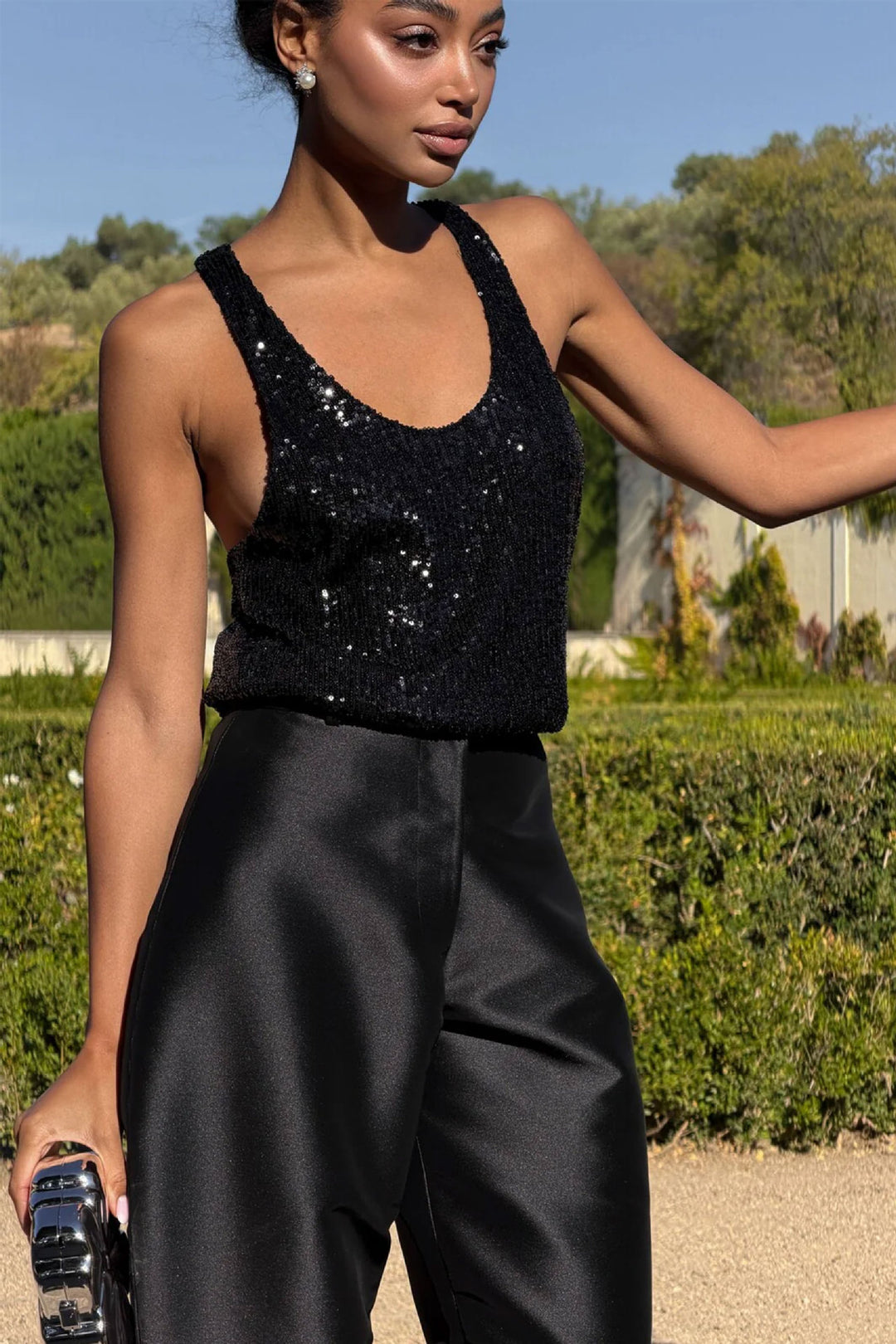 Damen Glamouröses Paillettenoberteil mit tiefem Ausschnitt und elegantem Schnitt Drune