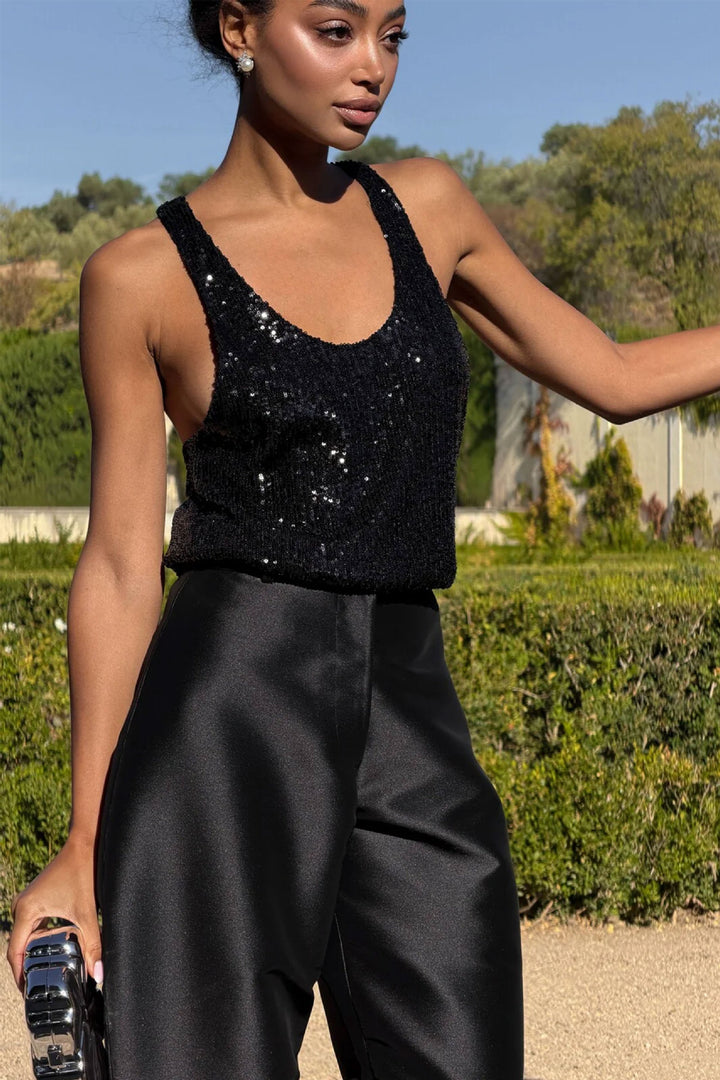 Damen Glamouröses Paillettenoberteil mit tiefem Ausschnitt und elegantem Schnitt Drune