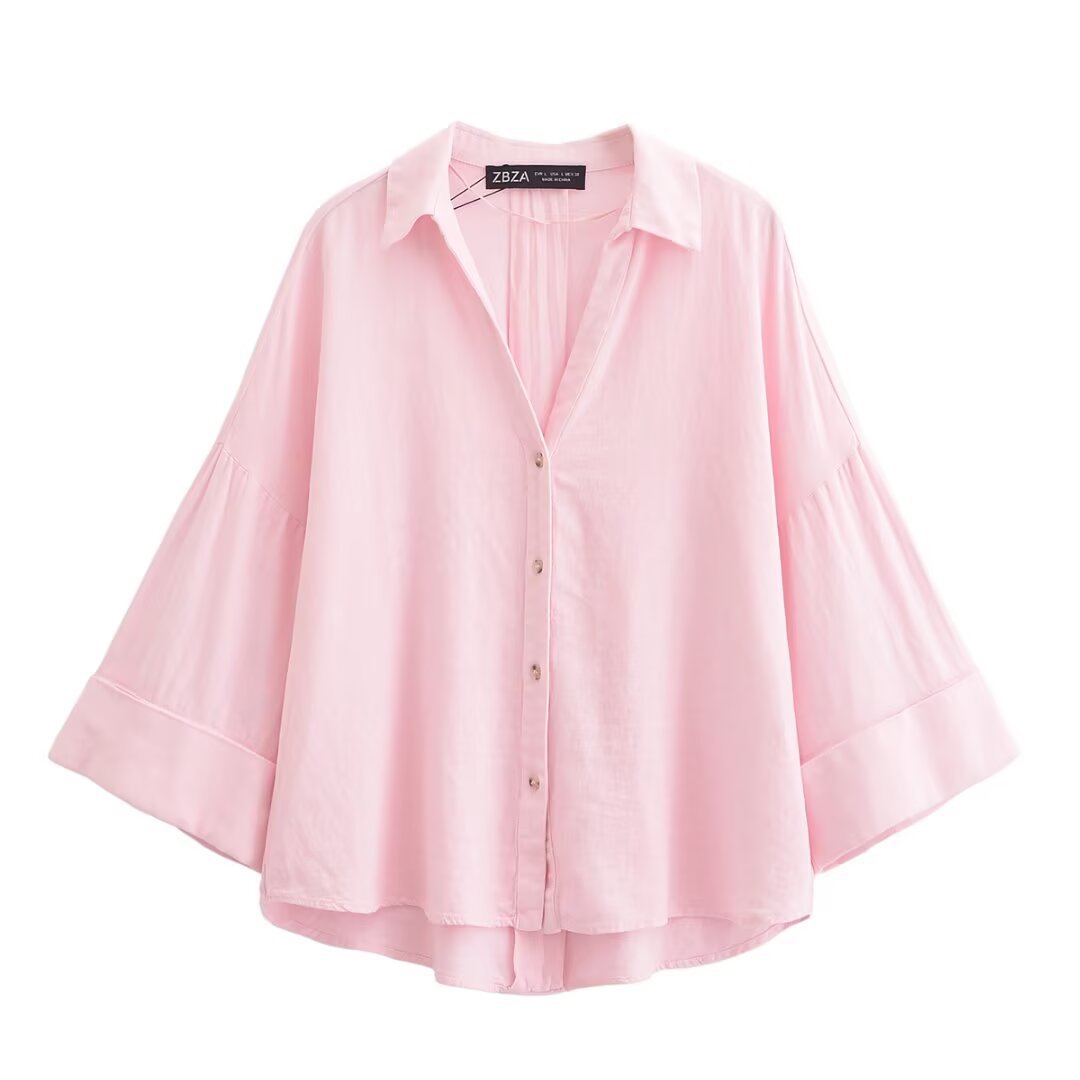 Damen nan lockere oversized Hemdbluse mit weitem Kragen und Dreiviertelärmeln Drune