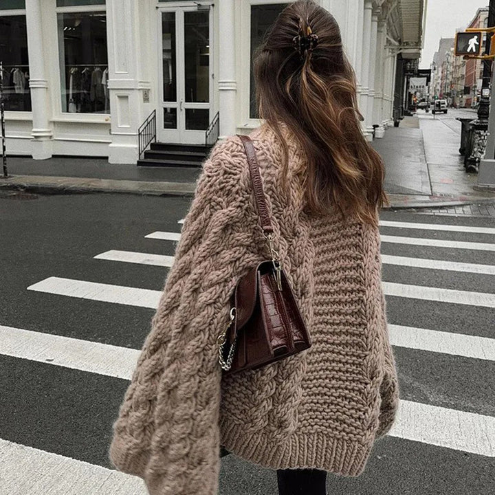 Damen Grobstrickpullover mit übergroßen Ärmeln Drune