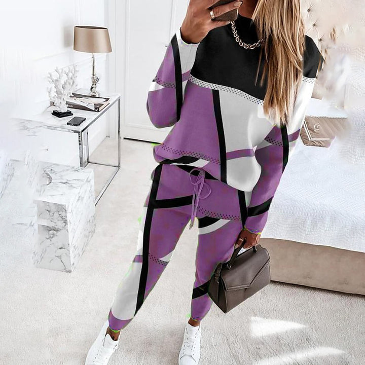 Damen modisches Sportset mit grafischem Muster und elastischem Bund Drune