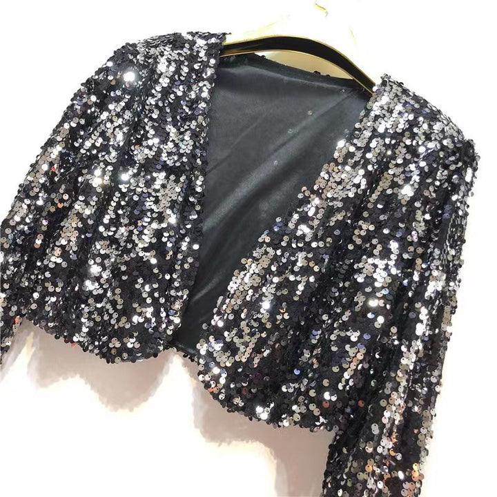 Damen Glitzernde Paillettenjacke mit langem Arm und offenem Schnitt Drune