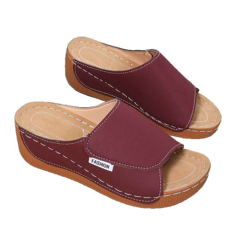 Damen Offene Zehen-Pantoletten mit Soft‑Suede‑Obermaterial, verstellbarem Klettverschluss und dämpfender Keilsohle Drune