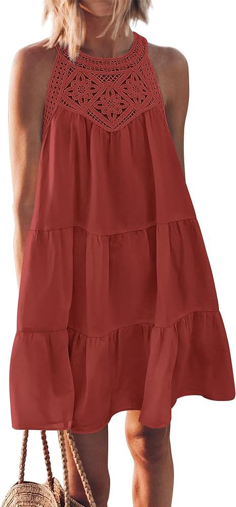 Damen Luftiges Sommerkleid mit Spitzenbesatz und weit geschnittenem Saum Drune