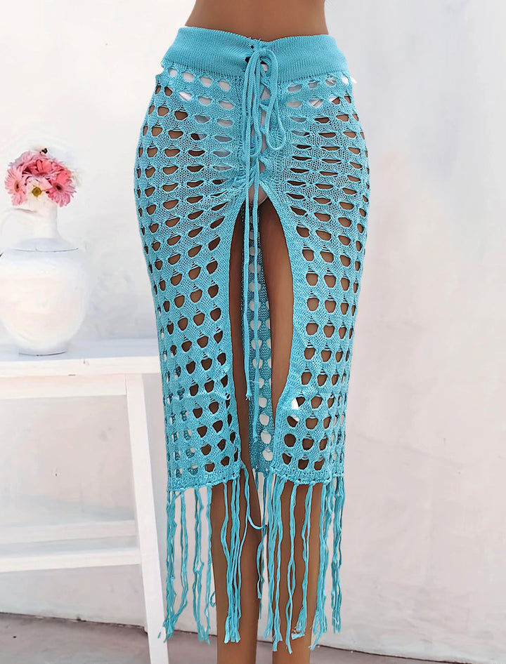 Damen gehäkelter Strand-Sarong mit Fransen Drune