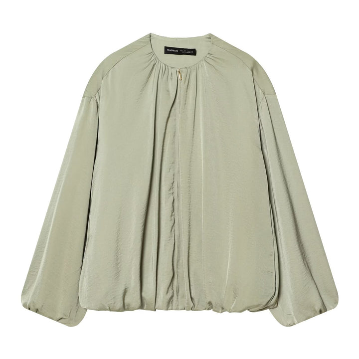 Damen Leichte Cropped-Blousonjacke mit Rundhals, Ballonärmeln und Tunnelzugsaum Drune