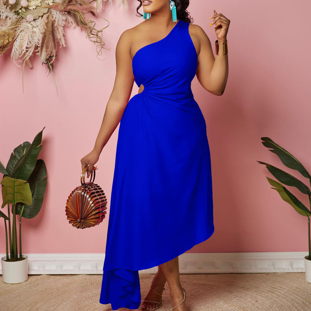 Damen asymmetrisches Wickelkleid mit einem Schulterdesign Drune