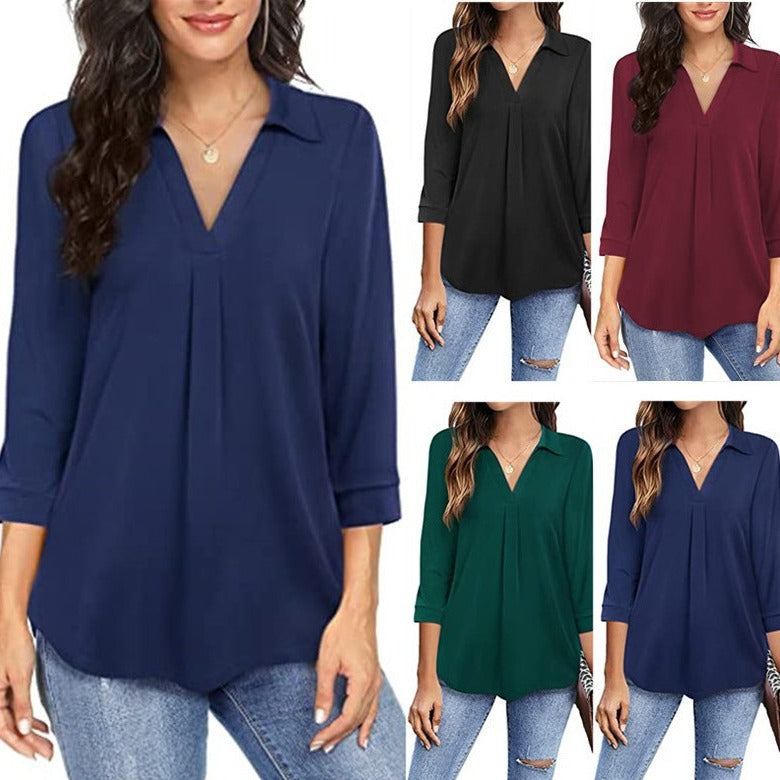 Damen Bluse mit modernem V-Ausschnitt und eleganter Faltenlegung Drune