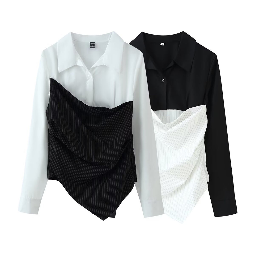 Damen Bluse mit asymmetrischem Pinstripe-Corsage-Overlay Drune