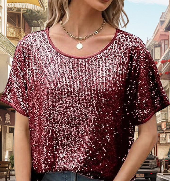 Damen Glitzernde Kurzarm-Bluse Drune