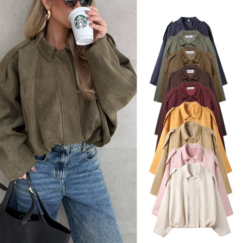 Damen Oversize-Cropped Jacke mit Balloon-Saum und Schulter-Cutouts Drune