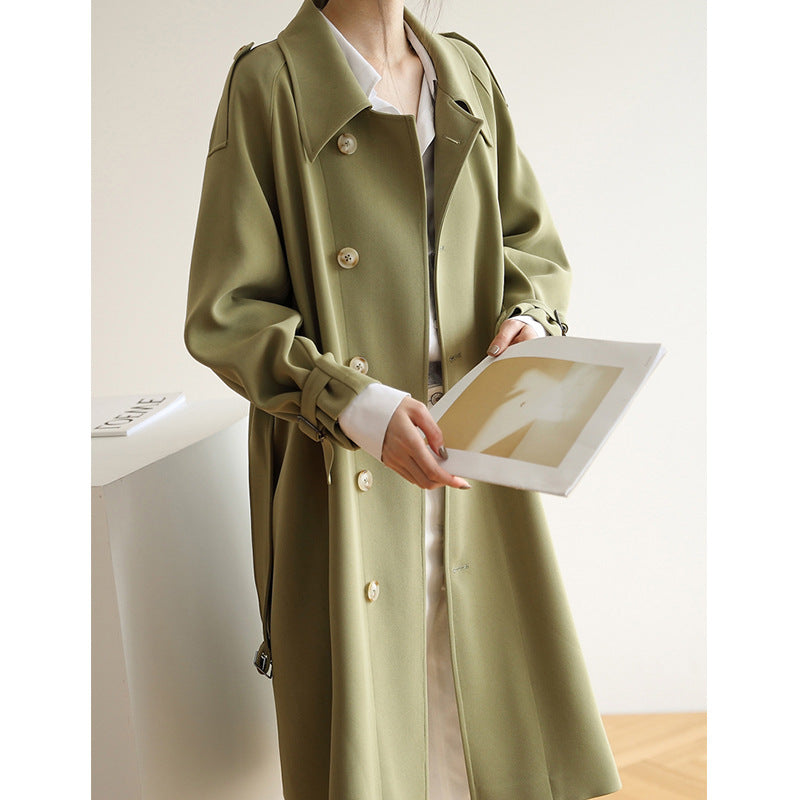 Damen Langer minimalistischer Trench‑Mantel im Cocoon‑Schnitt mit verstellbaren Manschetten Drune