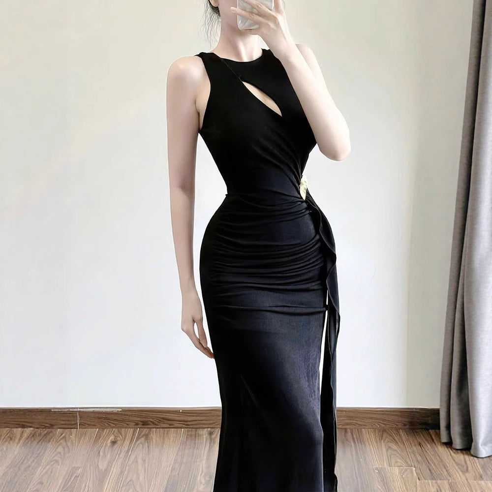 Damen figurbetontes Abendkleid mit asymmetrischem Schnitt und eleganter Drapierung Drune