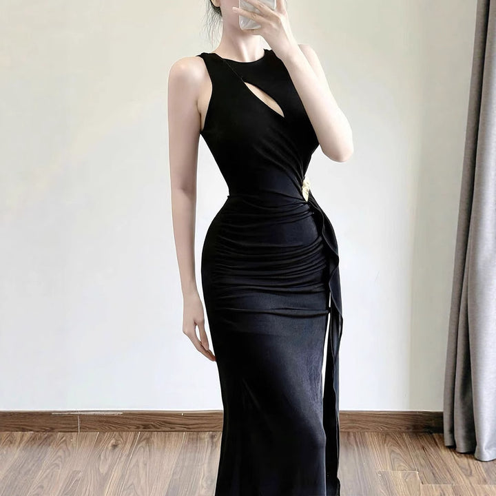 Damen figurbetontes Abendkleid mit asymmetrischem Schnitt und eleganter Drapierung Drune