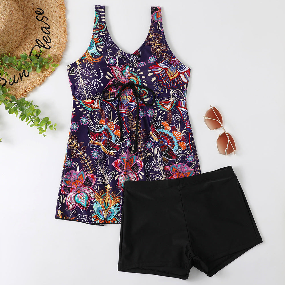 Damen Tankini-Set mit modischem Blumendruck und Rüschen Drune