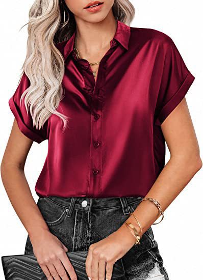Damen Satin-Bluse mit überschnittenen Schultern Drune