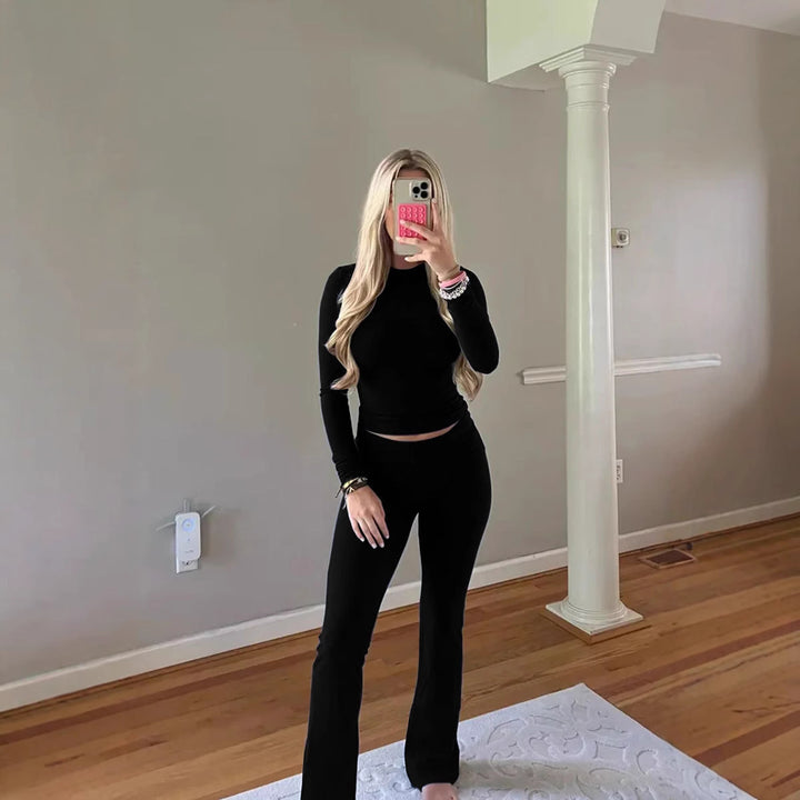 Damen Nahtloses Sport-Set mit Langarm-Cropped-Top und High-Waist Leggings Drune