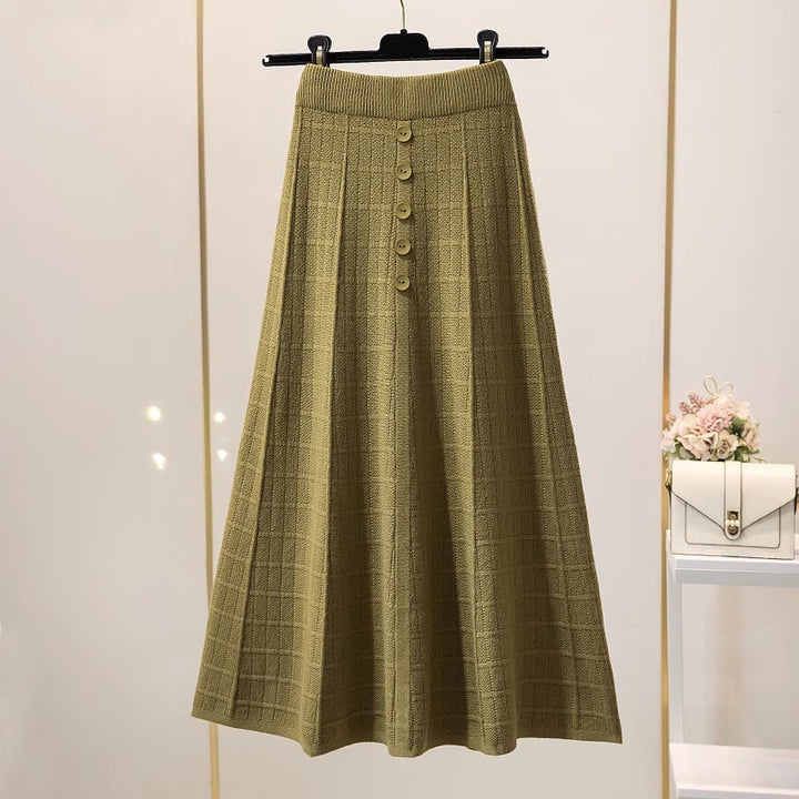 Damen Langer Plissee-Rock mit Knopfdetails Drune