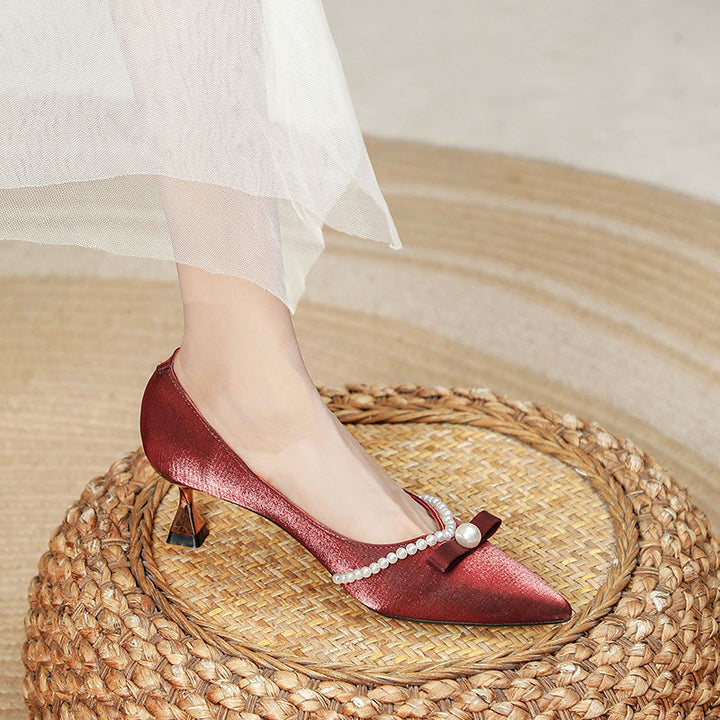 Damen elegante Pumps mit Perlenapplikation und raffinierter Schleife Drune