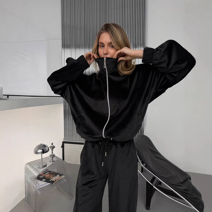 Damen modisches Sportanzug-Set mit hochwertigem Samt und lässigem Schnitt Drune