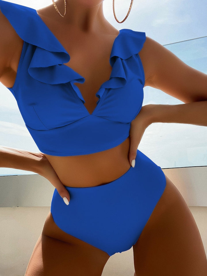Damen Hoch taillierter Bikini mit voluminösen Rüschen Drune
