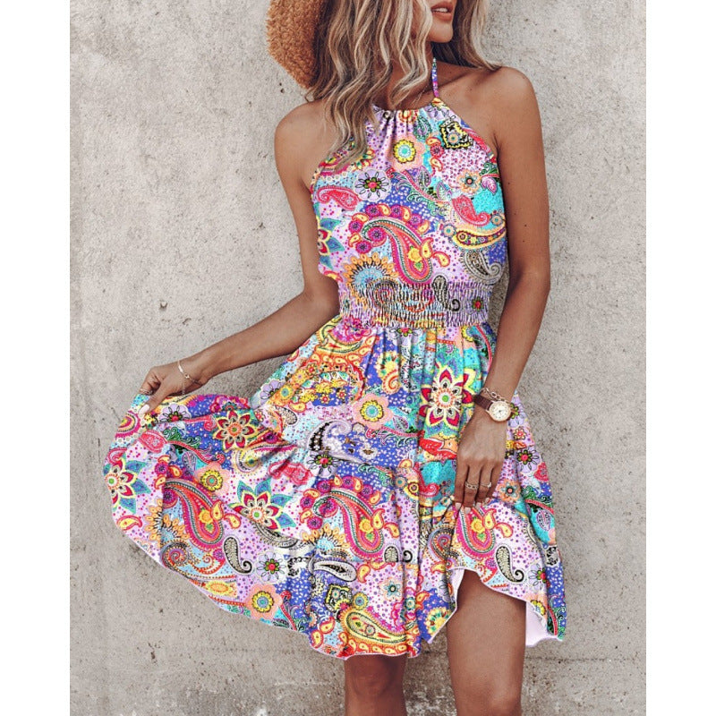 Damen Freizeitkleid mit floralen Druckdetails und Taillengürtel Drune