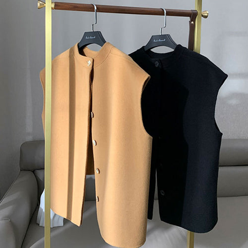 Damen Oversize-Weste mit Stehkragen, kastiger Silhouette und Knopfleiste Drune