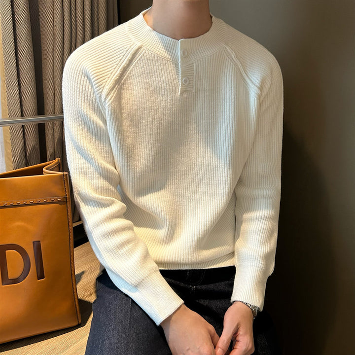 Herren Rippstrickpullover mit Knopfleiste Drune