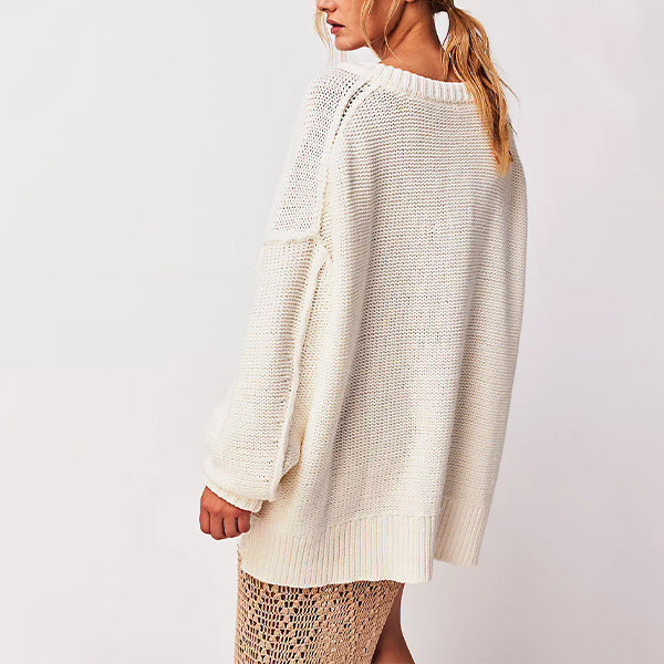 Damen V-Ausschnitt Oversized Pullover mit strukturiertem Strickmuster Drune