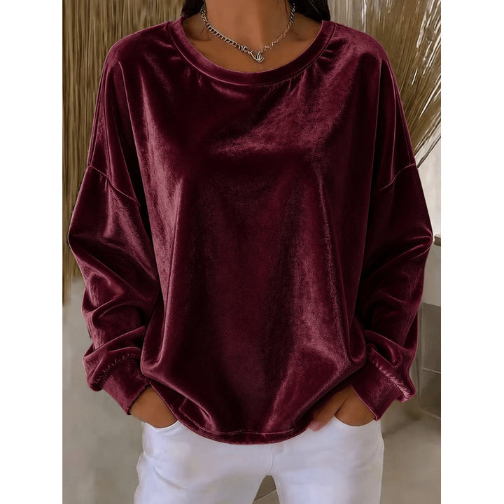 Damen Samt-Oversize-Sweatshirt mit Rundhalsausschnitt und eingesetzter Schulter Drune