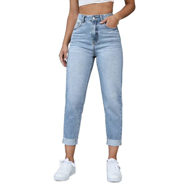 Damen Hochgeschnittene Jeans mit ausgefranztem Saum Drune