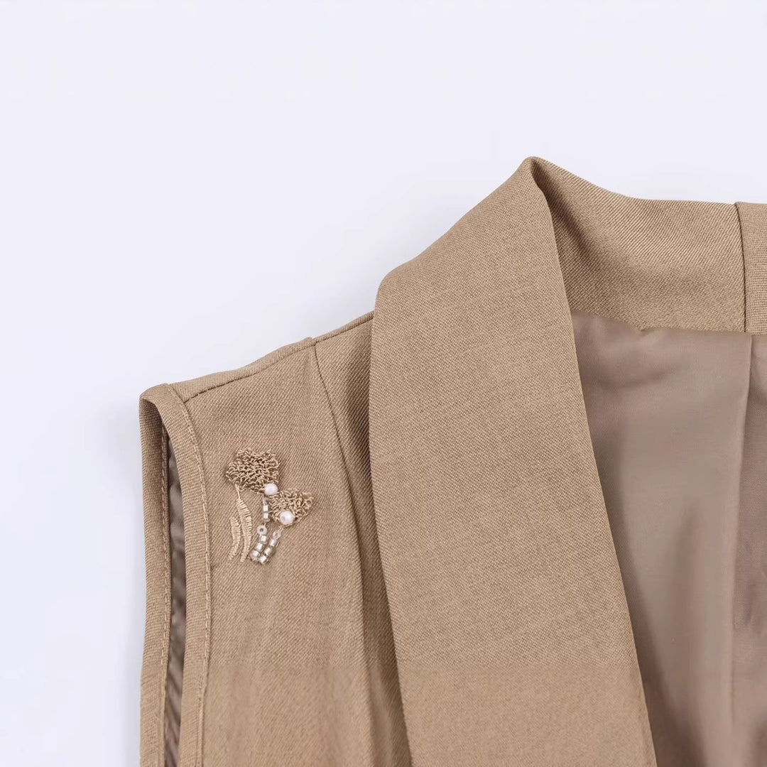 Damen Ärmelloser Weste-Blazer und Weite Stickhose Zweiteiler Drune