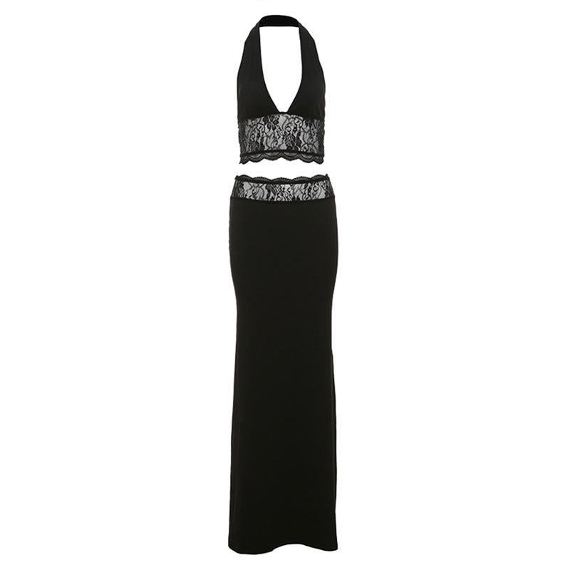 Damen Elegantes Zweiteiler-Set mit raffiniertem Spitzenabschluss Drune